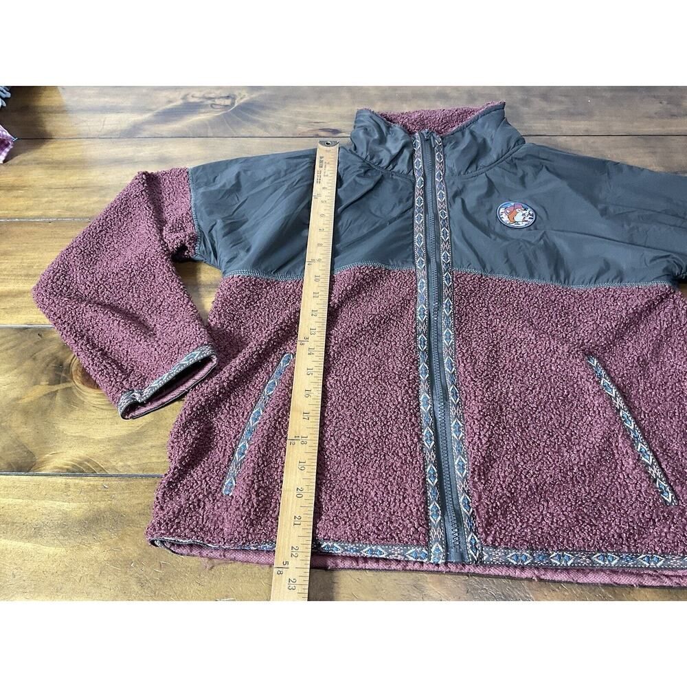 Buc-ee's Womens SmallJacket Aztec Tribal Burgundy Berber Fleece Full Zip Pockets - Picture 7 of 15